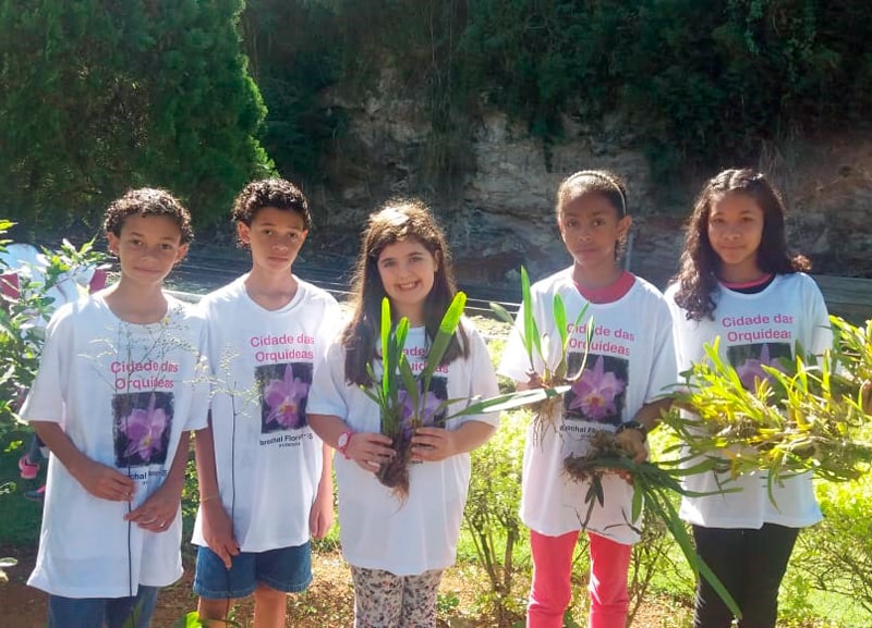 alunos plantando orquídeas em marechal floriano