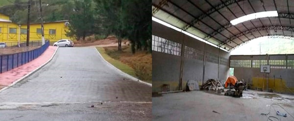 Calçamento de acesso à EMEF Victor Hugo e reforma da quadra da escola Em caráter de finalização, como é possível ver na foto acima (à direita), a quadra