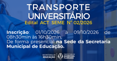 Prefeitura de Marechal Floriano abre inscrições para o segundo edital de auxílio ao transporte universitário de 2026